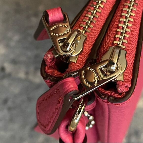 Coach Wristlet Double Zipper Small Wallet Pebbled Leather Watermelon #H1781 - Picture 7 of 15